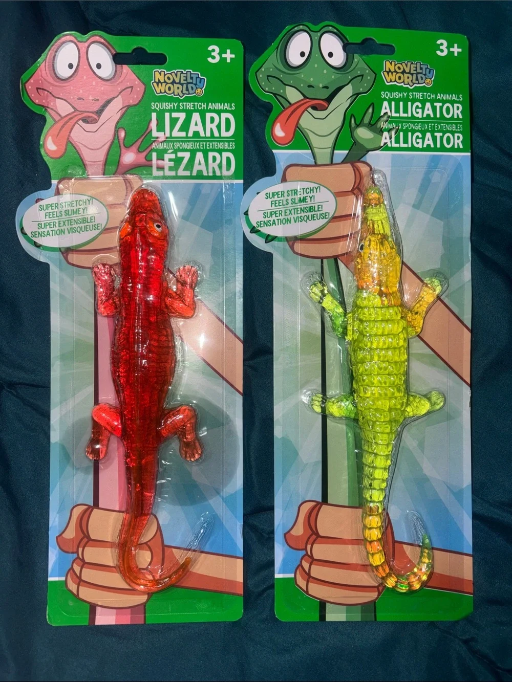 2 - Squishy Stretch Reptile Toys - Red Lizard / Green Alligator 🐊